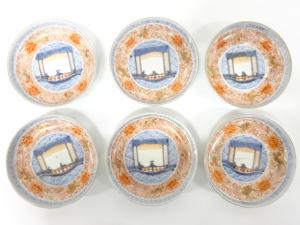 古伊万里　染付色絵　花唐草　五寸皿　6客